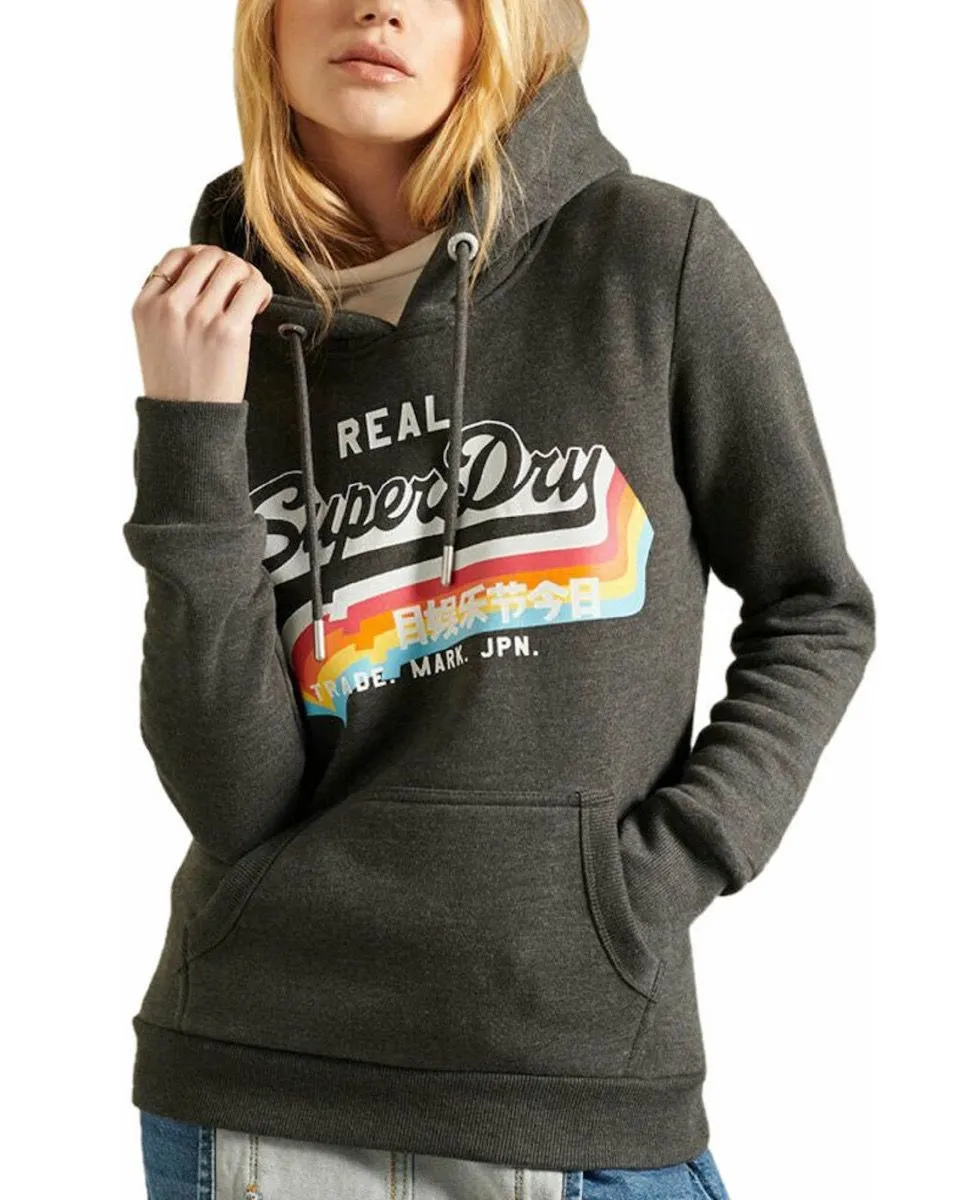 Superdry Women's Vintage Logo Hooded Sweatshirt Charcoal Marl