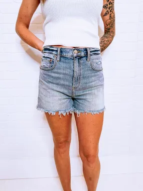 Frayed Denim Shorts with Stepped Waist, Sunday