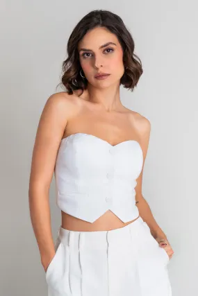 Strapless Ajustado Crop Top with Buttons