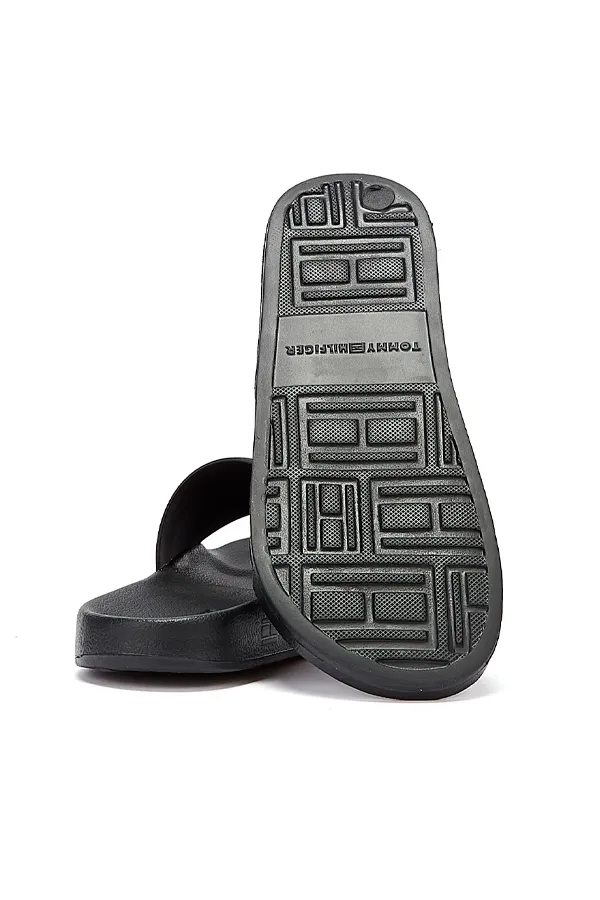 Tommy Hilfiger Black Pool Slides Flag Logo