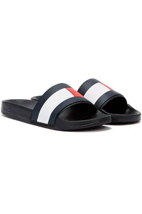 Tommy Hilfiger Black Pool Slides Flag Logo