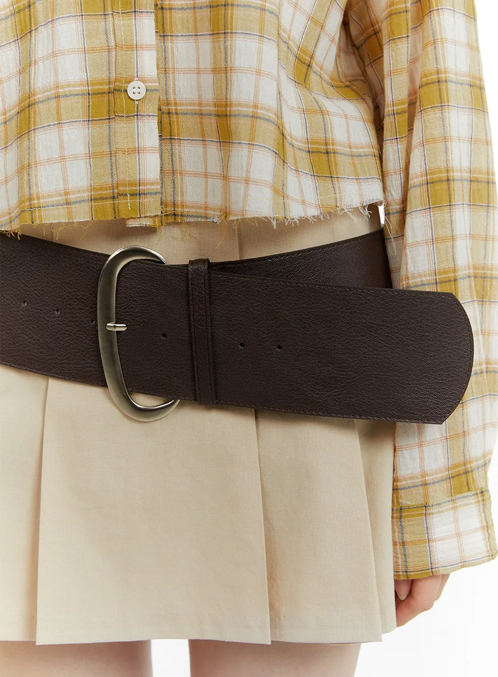 Wide Buckle Faux Leather Belt CA401