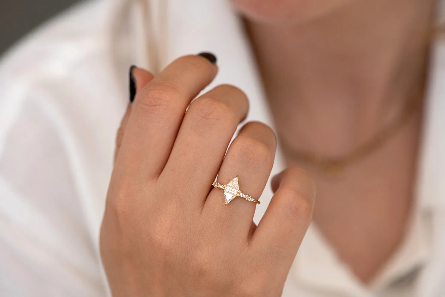 Geometric Engagement Ring - Triangle and Baguette Diamonds