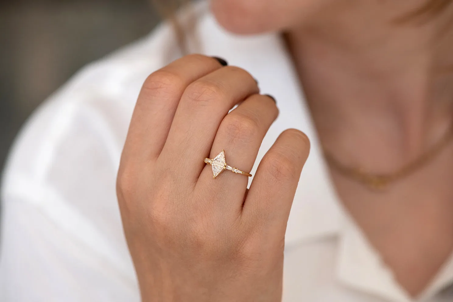 Geometric Engagement Ring - Triangle and Baguette Diamonds