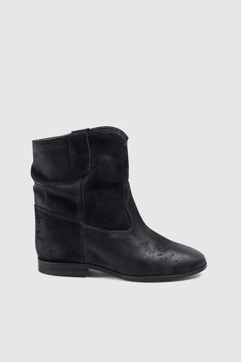 Internal Heel Suede Booties in Black