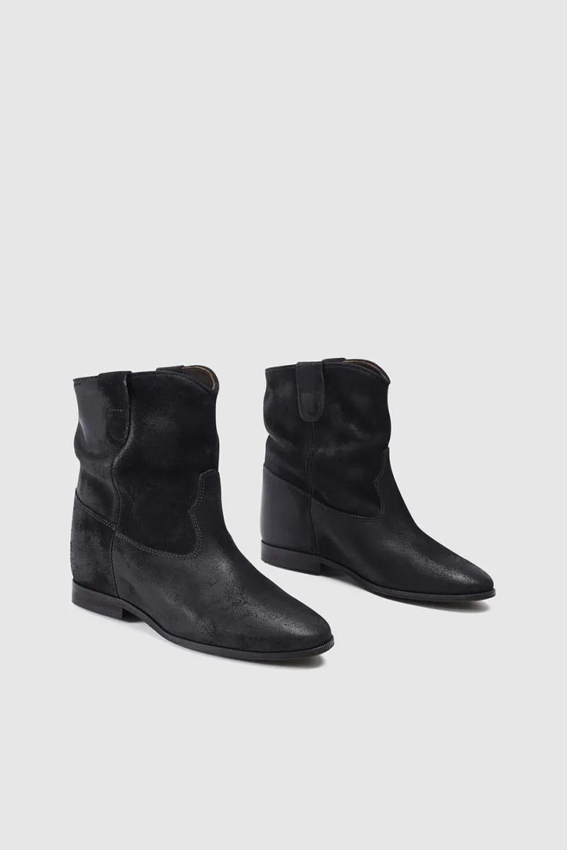 Internal Heel Suede Booties in Black