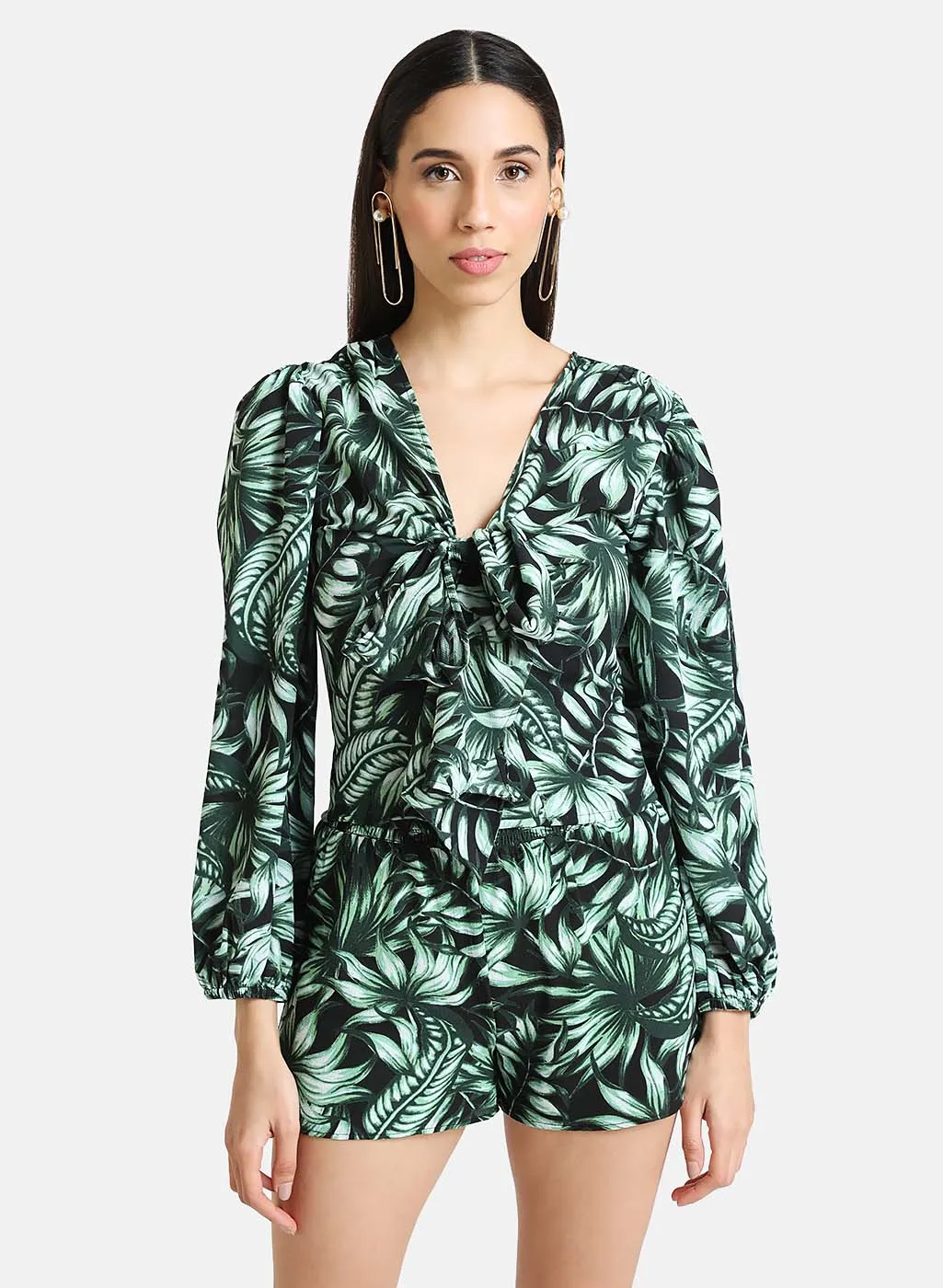 Tropical Print Top With Front Knot