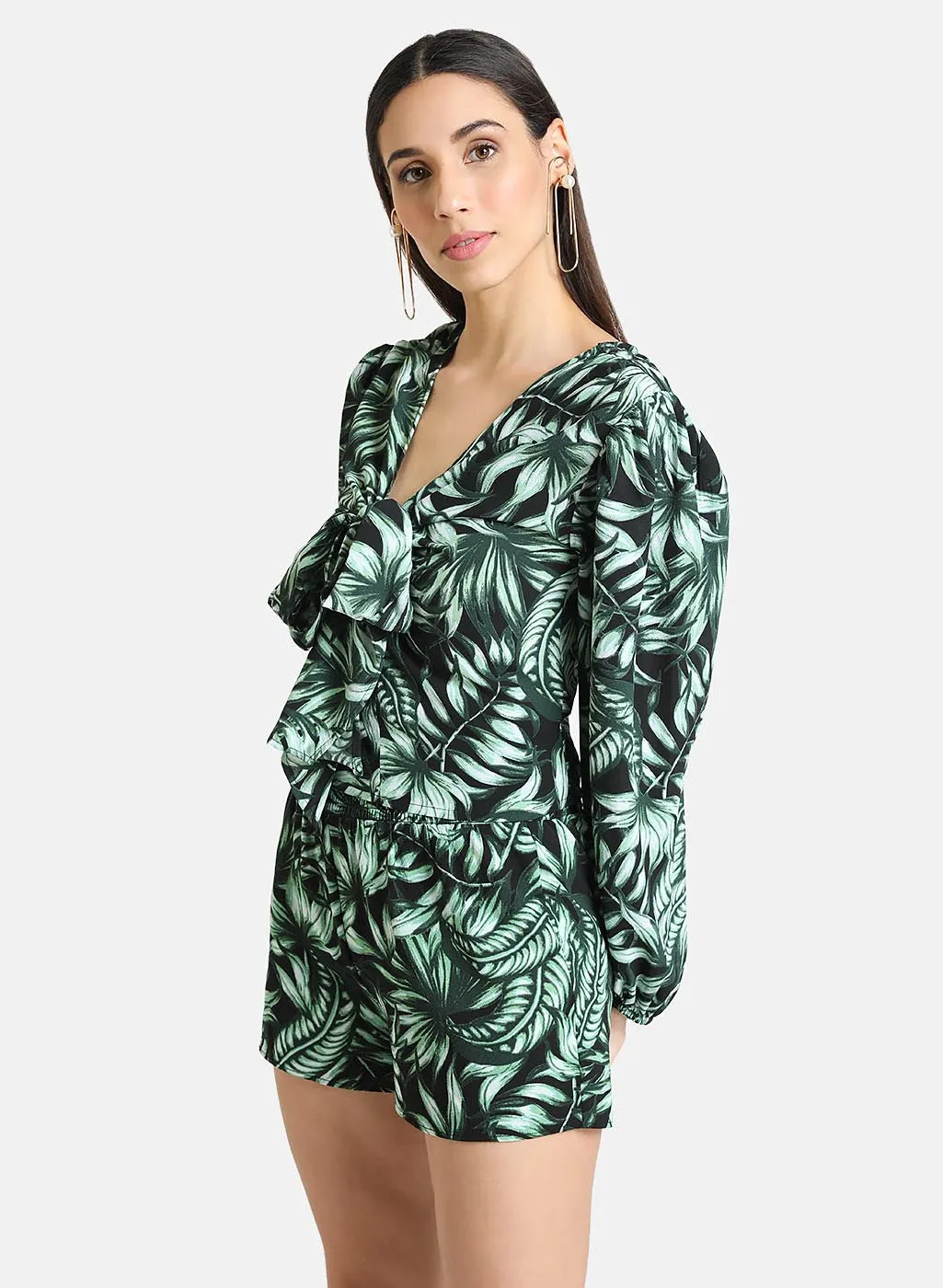 Tropical Print Top With Front Knot