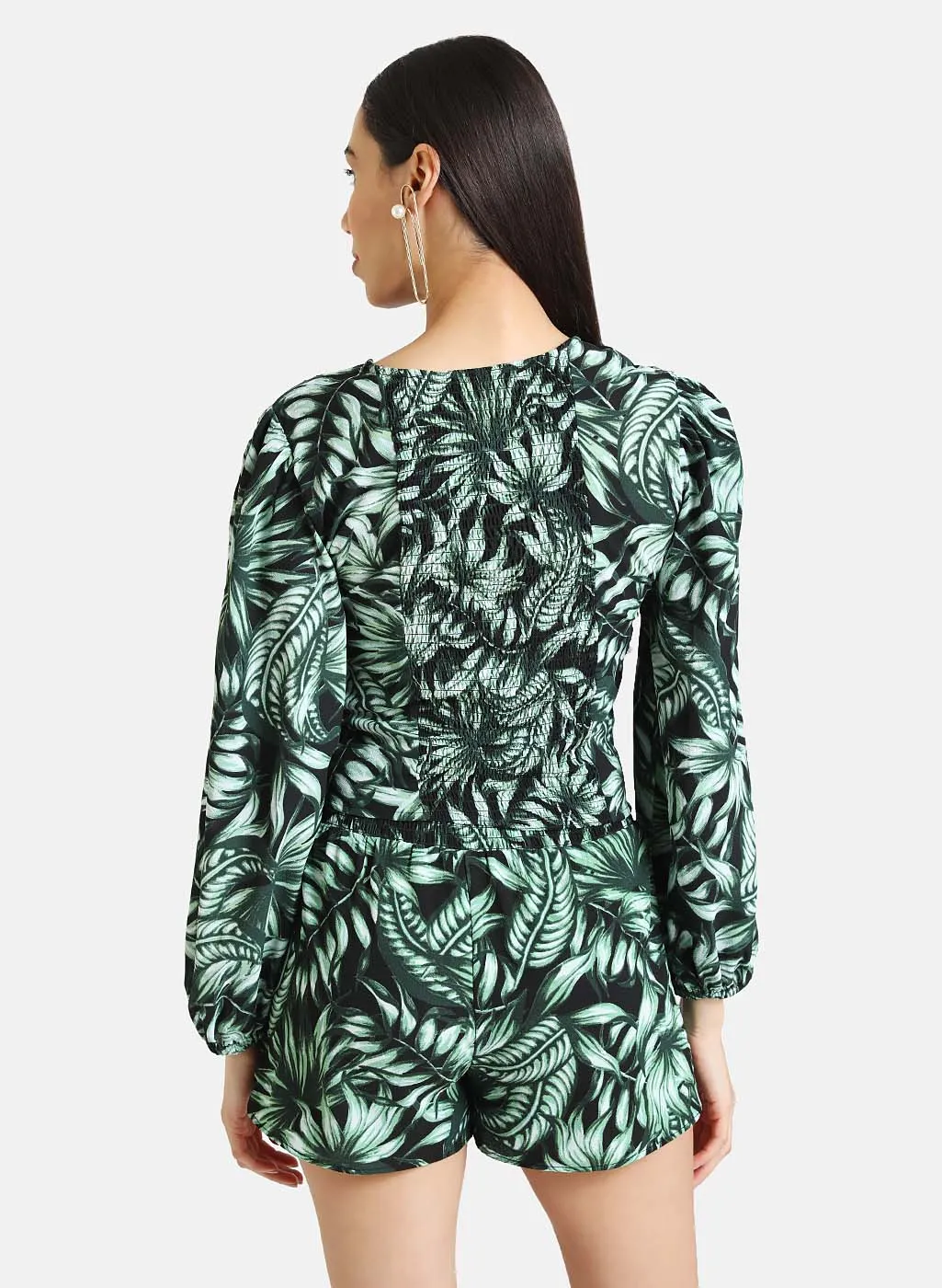 Tropical Print Top With Front Knot