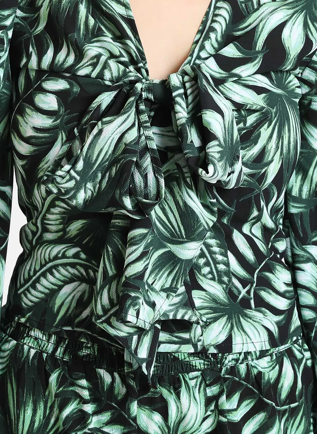 Tropical Print Top With Front Knot