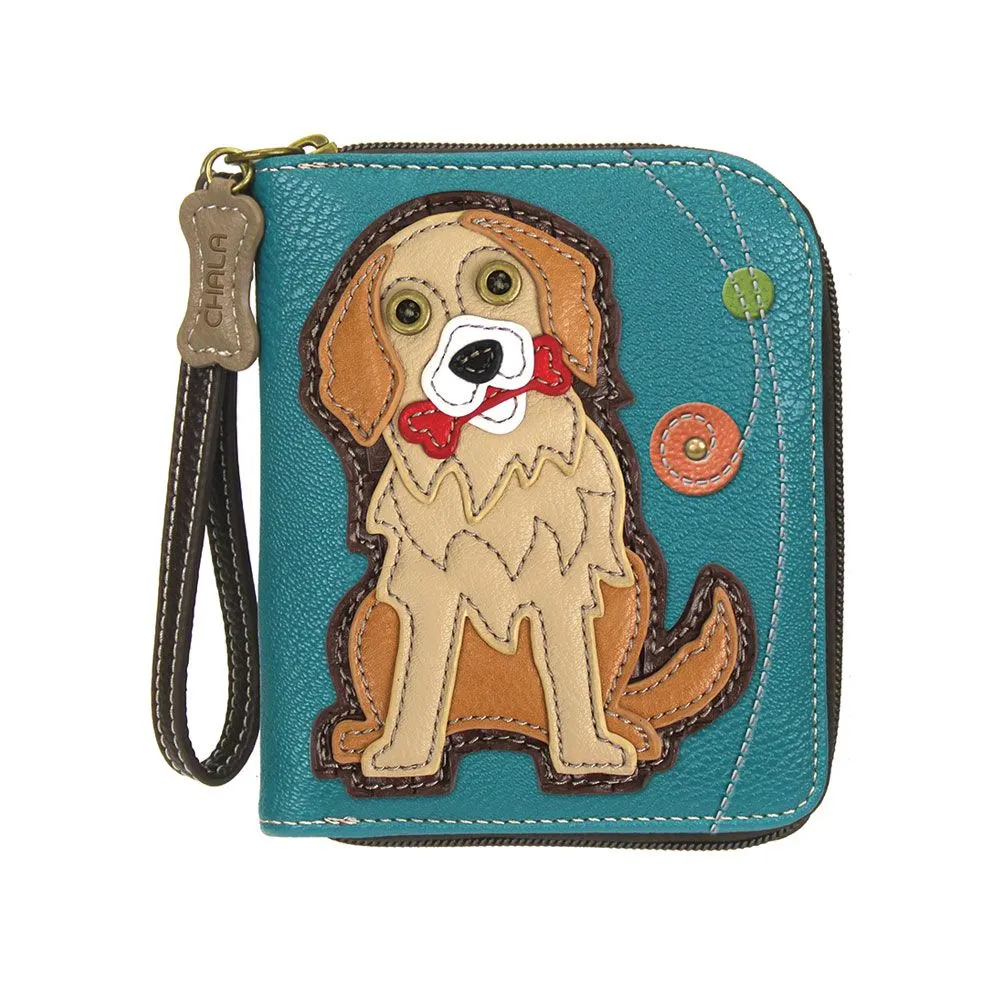 Turquoise Golden Retriever Zip Wallet