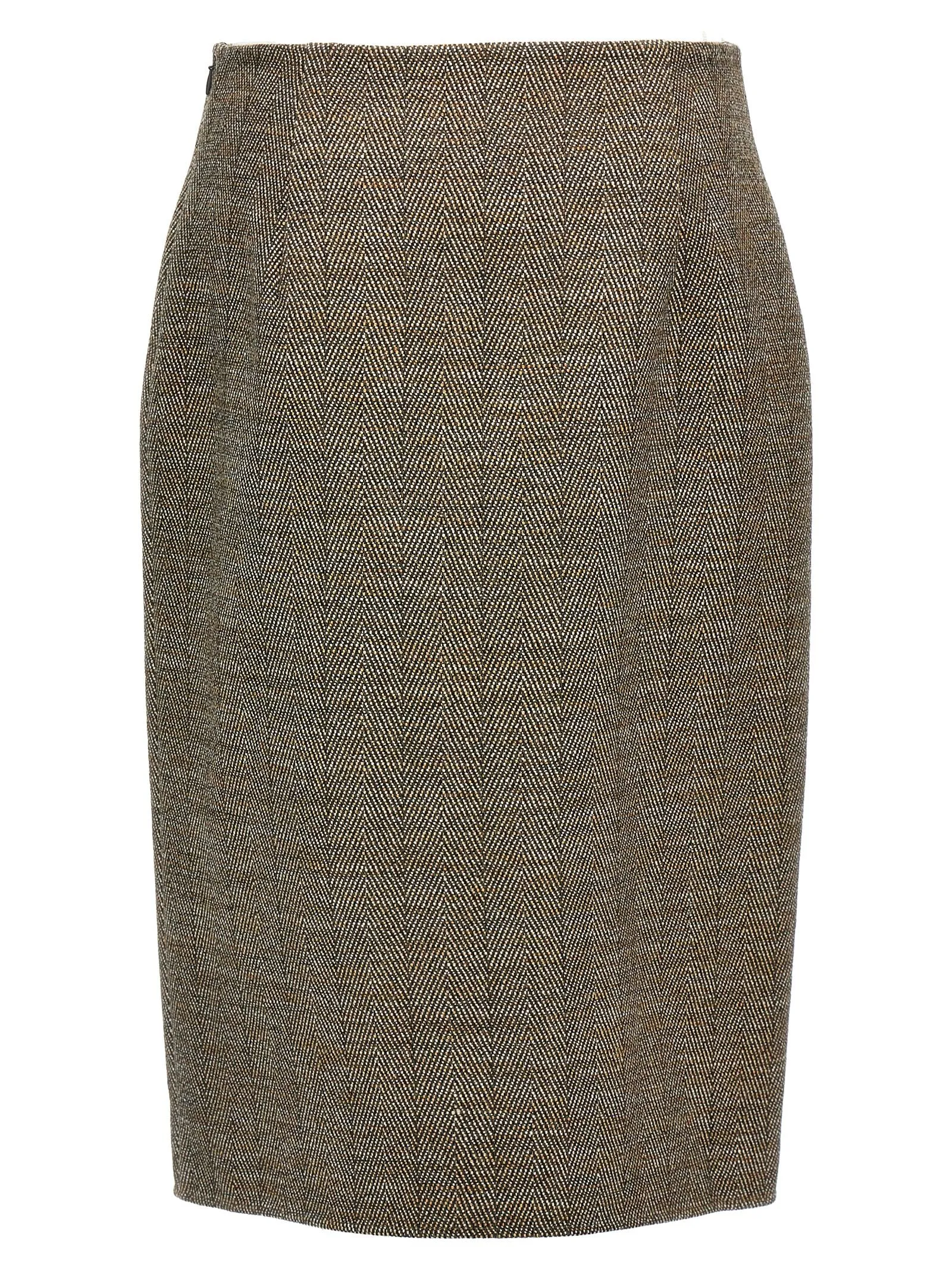 Tweed Skirt - Slit Design (Brown)