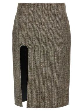 Tweed Skirt - Slit Design (Brown)