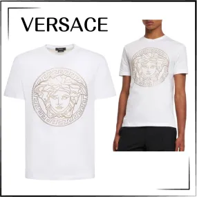 Luxury Unisex Logo Metallic Cotton T-Shirts by VERSACE