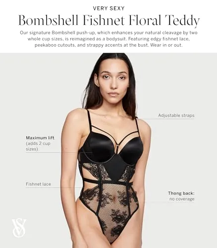 Black Fishnet Floral Teddy