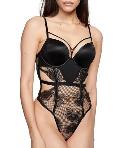 Black Fishnet Floral Teddy