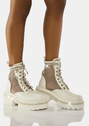 White Diamond Drip Combat Boots