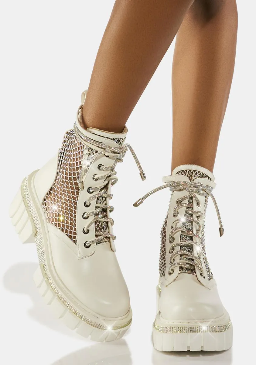 White Diamond Drip Combat Boots