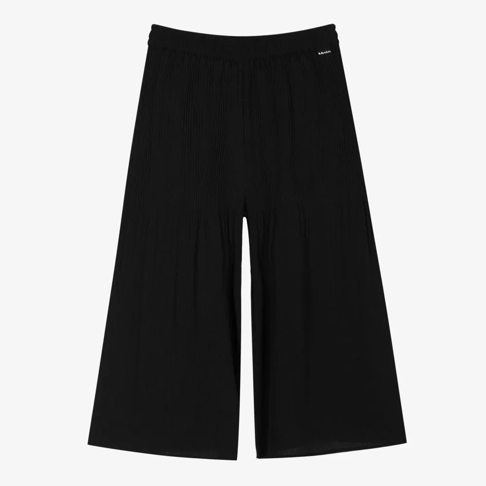 Wide black crêpe pants for girls with a cropped length