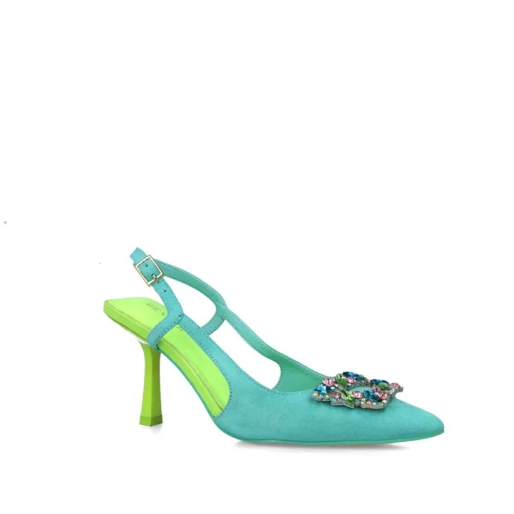 Women's Jewel Embellished High Heel Turquoise Sling Back Sandals