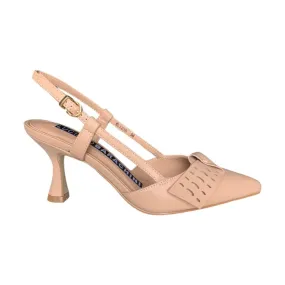 Nude Leather Mid Heel Sling Backs by Luciano Barachini