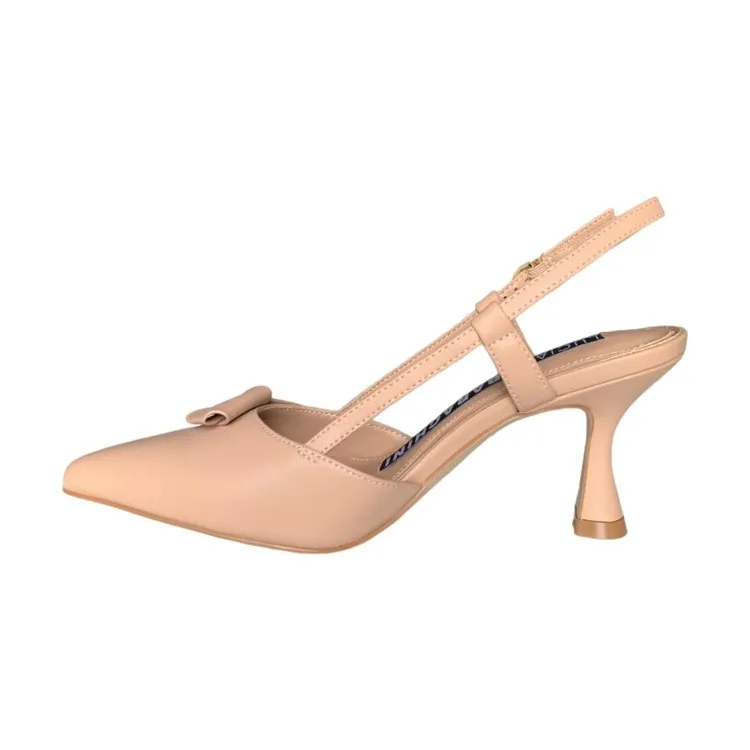 Nude Leather Mid Heel Sling Backs by Luciano Barachini