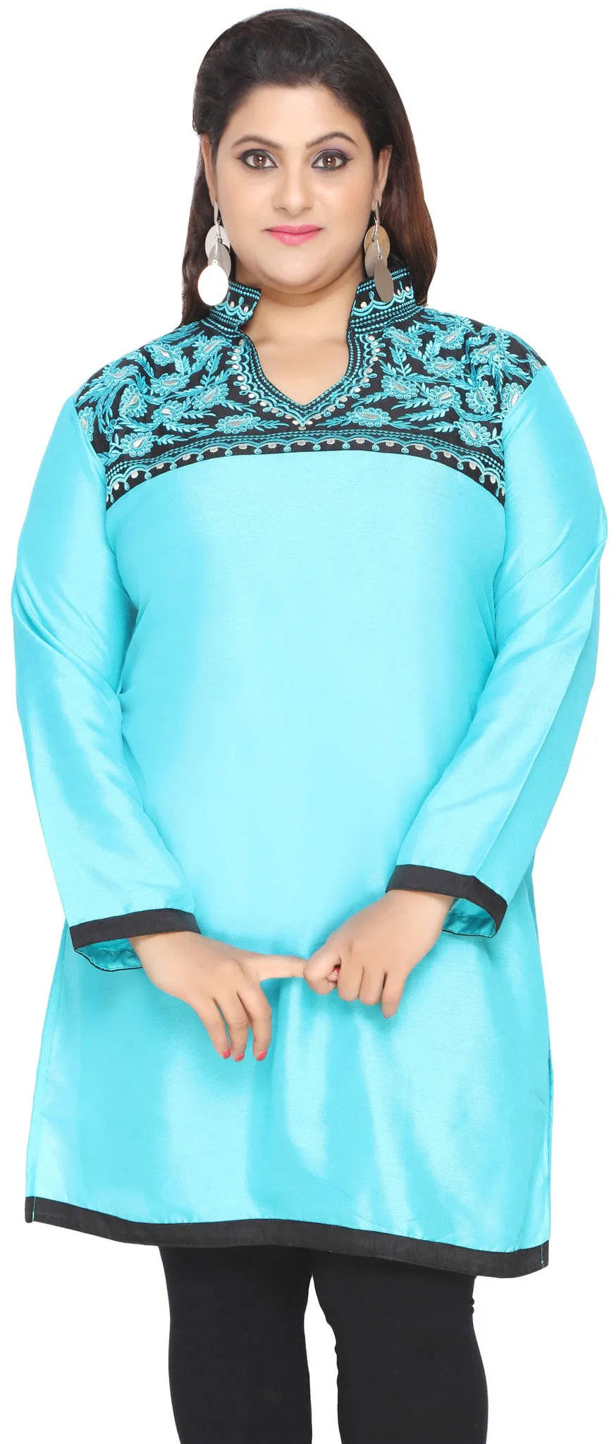 Turquoise Plus Size Indian Tunics Kurti