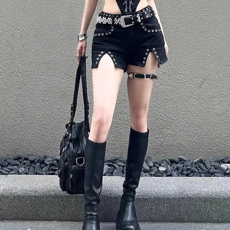 Women's Sexy Punk Goth Style Low Waisted Denim Shorts