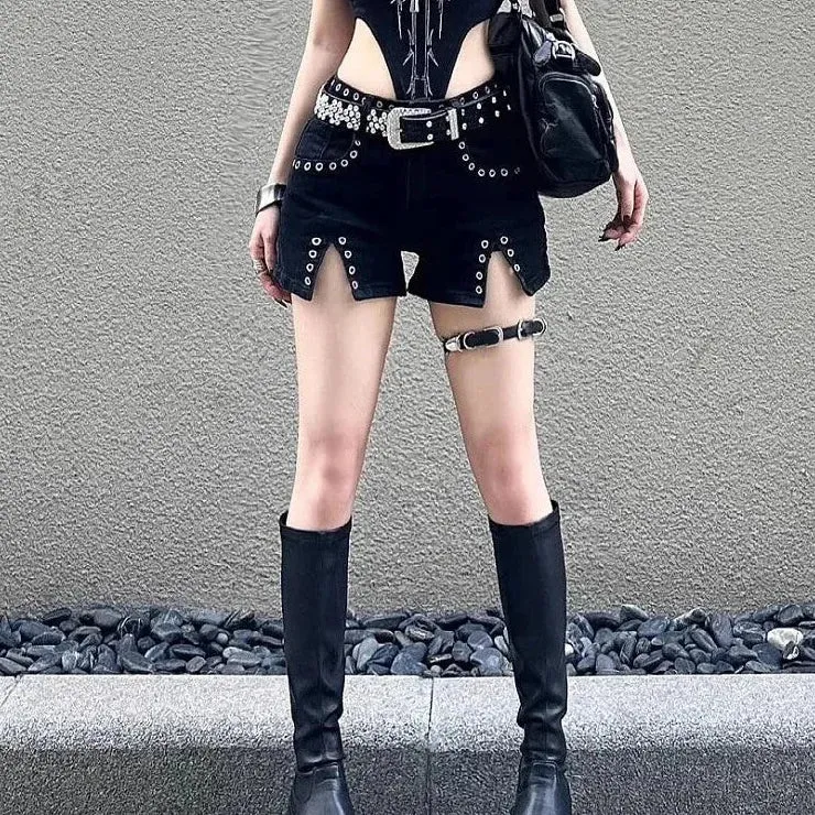 Women's Sexy Punk Goth Style Low Waisted Denim Shorts