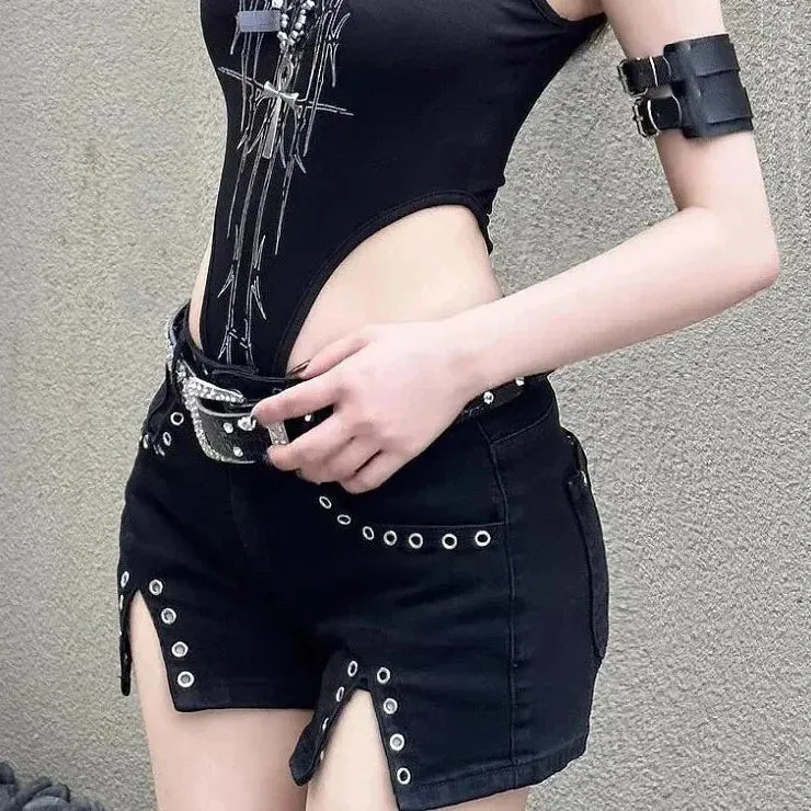 Women's Sexy Punk Goth Style Low Waisted Denim Shorts