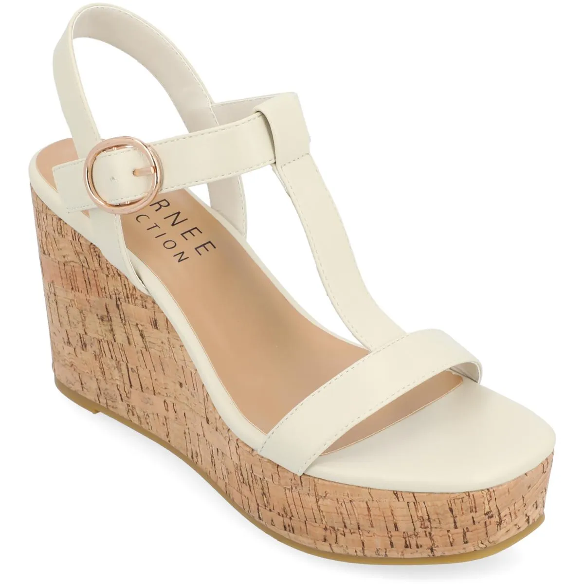 Faux Leather Square Toe Wedge Sandals