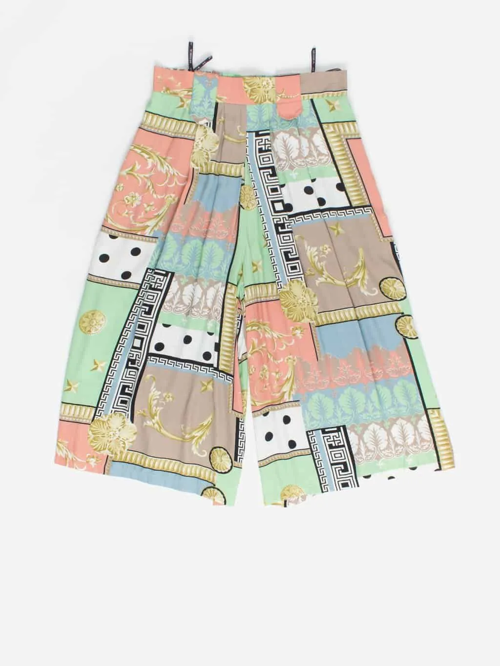 Y2K Culottes with Bold Funky Print in Pastel Blue, Mint Green & Peach, Size M/L